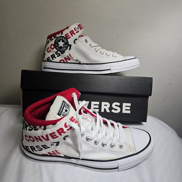 Converse Unisex White Red High-Top High Street Sneakers - Men's 7.5 Women's 9.5 - Picture 1 of 9